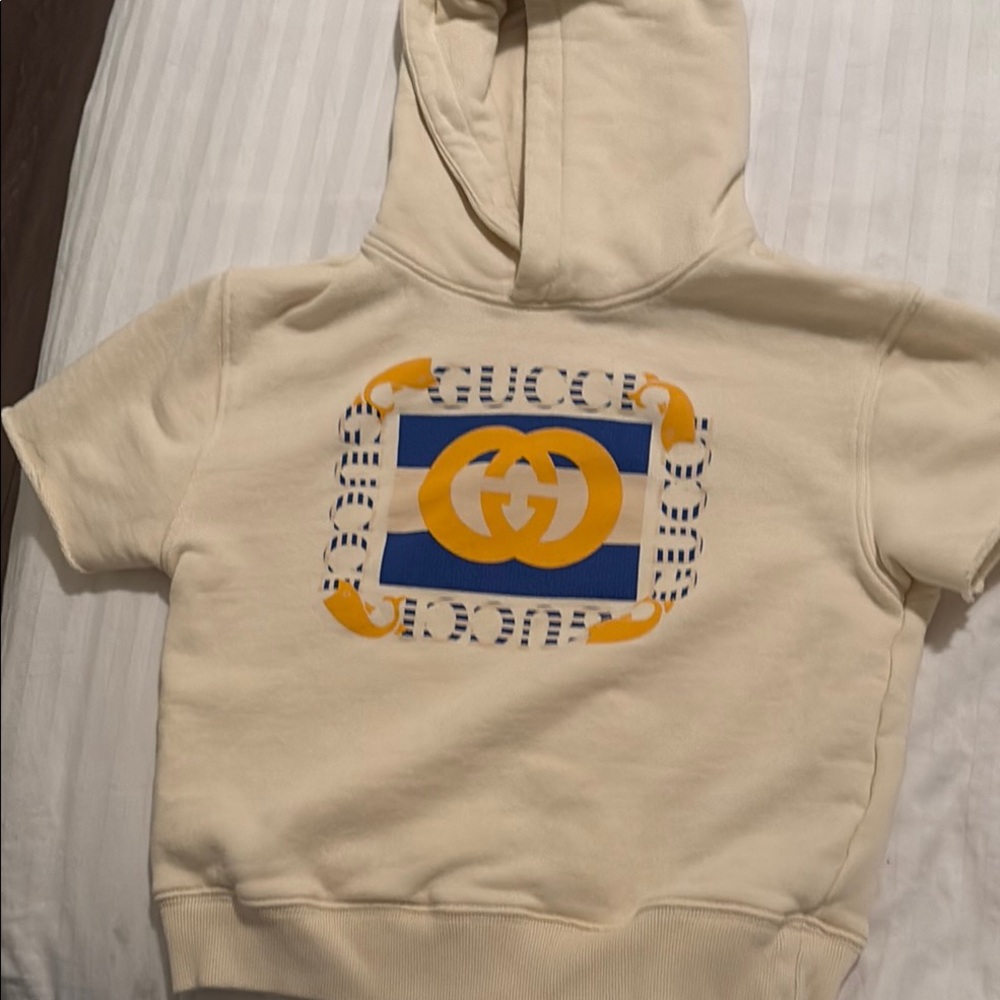Gucci Kids Cream Hoodie with Yellow Accents